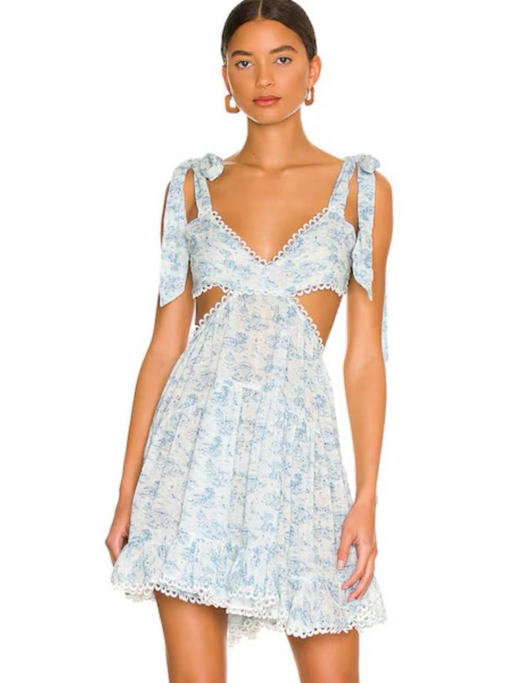 Tularosa Light Blue Floral Tie-Shoulder Cutout Mini Dress